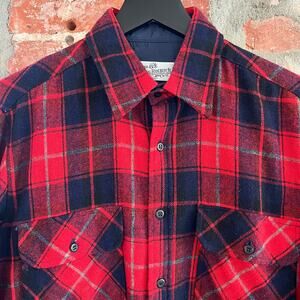 VTG Sears Roebuck Men's Red Plaid Flannel LS Shirt M 22x28